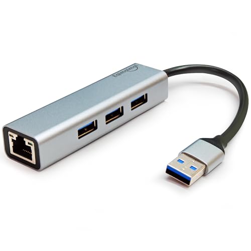 USB 3.0 Hub with Ethernet Adapter - 1GB RJ45, USB A to Ethernet, Compatible with Windows, Mac OS, Linux - color: USB A GRAY