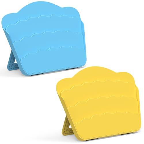 RESOVO Playing Cards Holders Stands Decks w/Foldable Tabletop Stand, 3 Layers Design for Poker UNO Cards, Playing Card Accessories, Set of 2 (1 Blue + 1 Yellow) - color: 1 Blue + 1 Yellow
