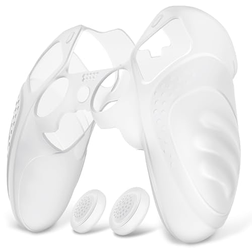 PlayVital Guardian Edition Anti-Slip Ergonomic Silicone Cover Case for ps5 Edge Controller, Soft Rubber Protector Skin for ps5 Edge Wireless Controller with Thumb Grip Caps - Clear White - color: Clear White