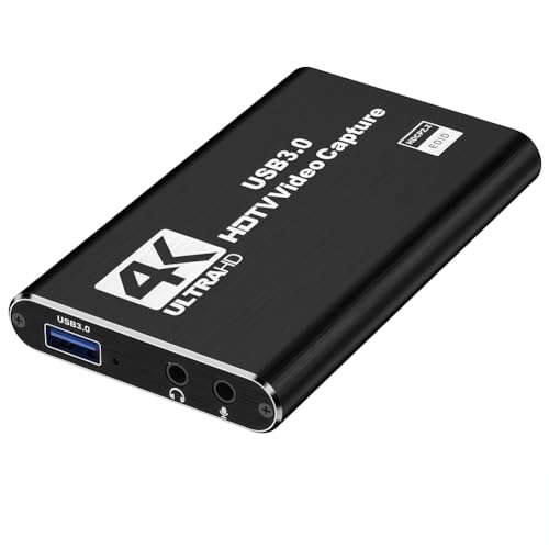 Video Capture Card, Audio Video Capture Card, USB 3.0 Capture Card 4K HDMI Loop-Out, 1080P 60FPS Video Game Capture for Streaming Works for PS5/Switch/Camera/PC/OBS (Black) - color: Black