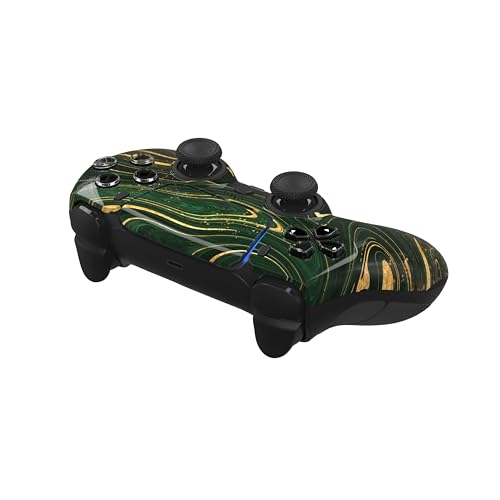 ProControllers LLC Custom Wireless Controller for PS5 - Hand Airbrushed & Multiple Designs Available (Green & Gold Swirl) - color: Green & Gold Swirl