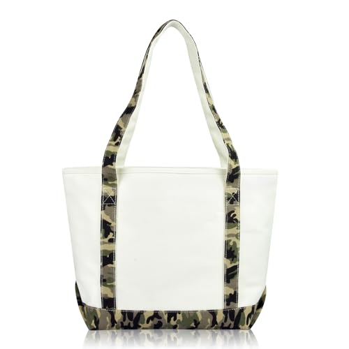 DALIX Daily Shoulder Tote Bag Premium Cotton in Green Camouflage - color: Green Camouflage