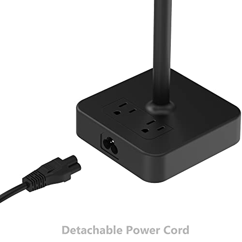 KAFRI Dual Headphone Stand with USB Charger Desk Gaming Double Headset Holder Hanger Rack with 2 USB Charging Port and 2 Outlet - Suitable for Gamer Desktop Table Game Earphone Accessories Gift - color: Black pro