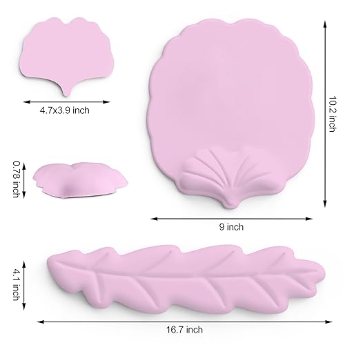 Keyboard Wrist Rest and Mouse Pad with Wrist Support Set, Ergonomic Leaf Shape Mouse Pad with Non-Slip Base, Pain Relief Memory Foam Mousepad for Computer,Laptop,Home Office, Pink - color: Pink
