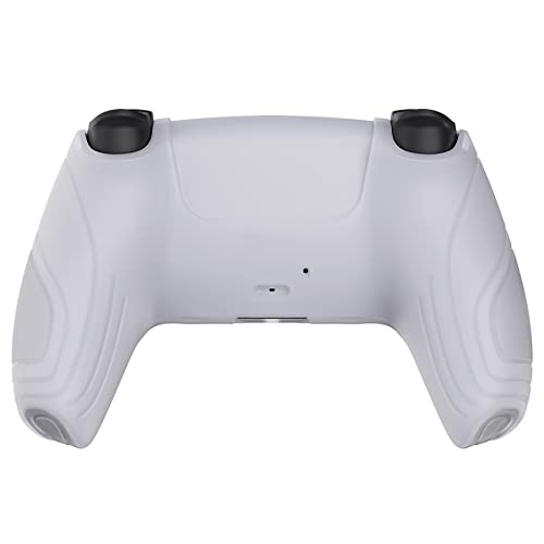 eXtremeRate PlayVital Samurai Edition Clear White Anti-Slip Controller Silicone Skin for ps5, Ergonomic Soft Rubber Protective Case for ps5 Controller with Clear White Thumb Stick Caps - color: Clear White
