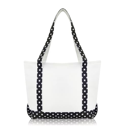 DALIX Daily Shoulder Tote Bag Premium Cotton in Black Star - color: Black Star