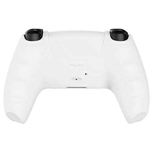 PlayVital White Pure Series Anti-Slip Silicone Cover Skin for ps5 Controller, Soft Rubber Case for ps5 Wireless Controller with White Thumb Grip Caps - color: White