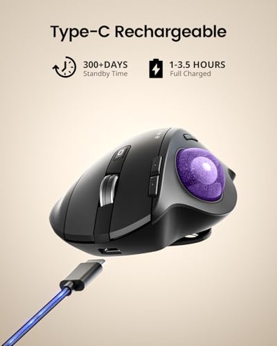 ProtoArc EM01 NL Wireless Trackball Mouse, Thumb Control, Purple | 0/20° Adjustable Angle to Reduce Fatigue, Triple-Device Bluetooth & 2.4G USB-A for Office Use, Silent Click, Easy to Clean - color: Purple Ball