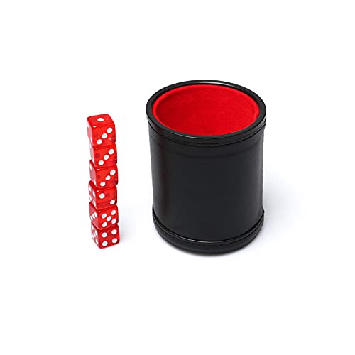 Leatherette Dice Cup Set Red Velvet Interior Quiet in Shaking with 6 Red Translucent Dot Dice for Liars Dice Farkle Yahtzee Board Games, 1 Pack - color: Red2