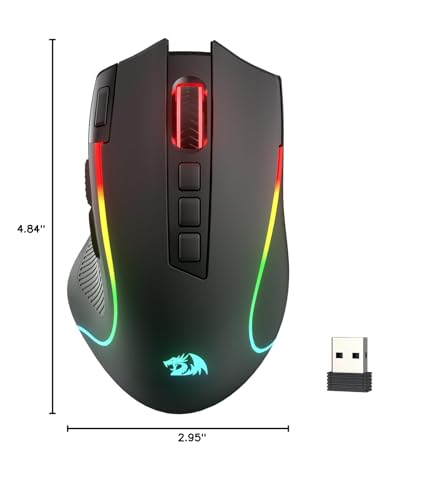 Redragon M612 Wireless RGB Optical Gaming Mouse 8000 DPI Remapping Keys | Cable-Free 0 Delay, Redefine Keybinding Macro, Vibing Backlight, Ergonomic Grip Body Comfort - color: Black, style: Wireless