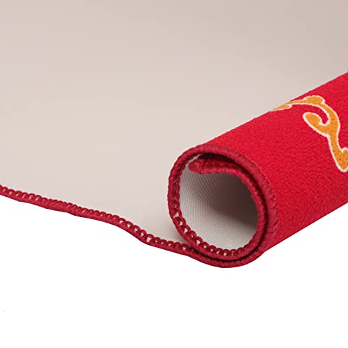 Mahjong Mat with 3 Dice, Anti Slip and Noise Reduction Table Cover for Mahjong, Poker, Card, Board & Tile Games (Red, 31.5 inches) - color: Red