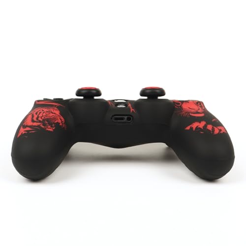 RALAN Tiger HeadDesign Controller Skin Cover with 2 Thumb Grips Compatible with PS4/Playstation 4 Slim/Pro Controller - color: Tiger Head Black Red