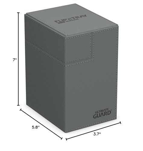 Ultimate Guard Flip'n'Tray 133+, Deck Case for 133 Double-Sleeved TCG Cards + Dice Tray, Grey, Independent Magnetic Closure & Microfiber Inner Lining - color: Grey, size: 133+