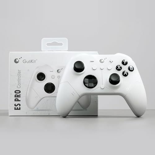 GuliKit ES PRO Wireless PC Controller for Switch 1/2, Windows/Steam Deck | 3.25ms Low Latency,Magnetic TMR Joysticks,Support Switch1/2 Wake-Up, Tactile Switch D-pad, White - color: White