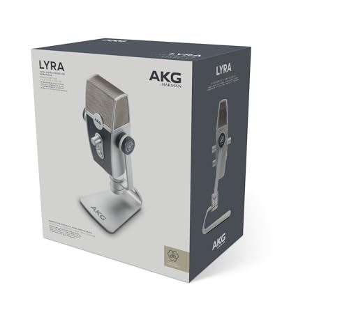 AKG Pro Audio Lyra Ultra-HD USB C Microphone for Recording, Streaming, Gaming, Podcasting, ASMR on PC and Mac, Condenser Mic for Laptop or Computer, Adjustable Stand, Plug and Play – Blue and Silver | Gaming Podcasting, ASMR on PC and Mac, Condenser Mic f