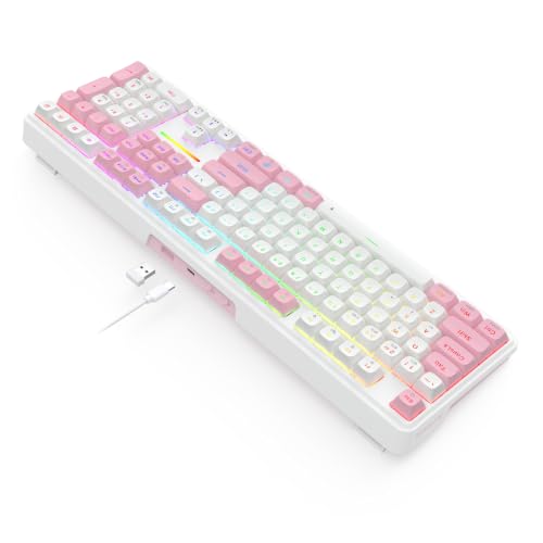 Redragon K745 PRO Wireless Gasket RGB Gaming Keyboard, 108 Keys Mechanical Keyboard w/Extra 4 Hotkeys, Hot-Swap Socket, 5-Layer Noise Dampening, See-Through Round PBT Keycaps, Creamy Linear Switch - color: Pink Area, size: 108 Keys