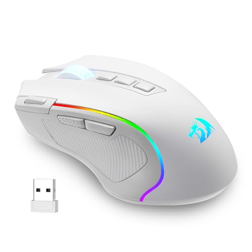 Redragon M612 Wireless RGB Optical Gaming Mouse 8000 DPI Remapping Keys | Cable-Free 0 Delay, Redefine Keybinding Macro, Vibing Backlight, Ergonomic Grip Body Comfort - color: White, style: Wireless