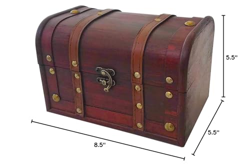Wood and Leather Treasure Decorative Storage Chest With Lock and Lids - Handcrafted Small Stash Box for Home Decor