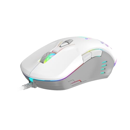 Wired PC Gaming Mouse: High Precision Sensor,RGB Backlit, Adjustable DPI, 7 Buttons Programmable,Ergonomic mice for Office & Gaming on Windows/Mac/Linux/Chrome-White - color: White