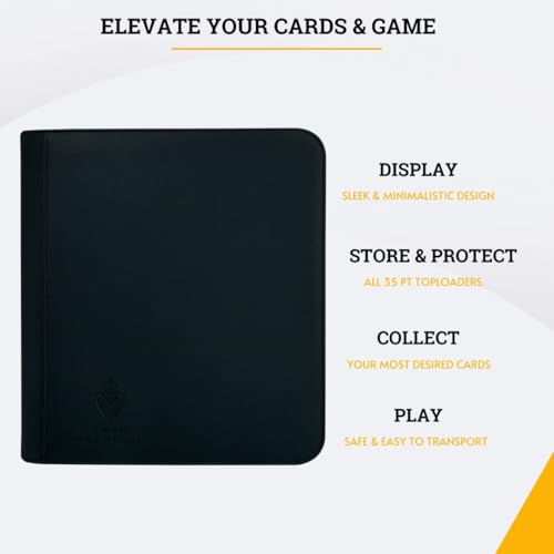 Card Guardian - Toploader binder 4 Pocket top loader binder with Zipper for 160 Cards - Side Loaded Pockets - Compatible with Sports and Trading Cards TCG (Black) | Fits 160 Cards, Side Loaded Pockets, Compatible with Sports and Trading Cards, TCG Binder