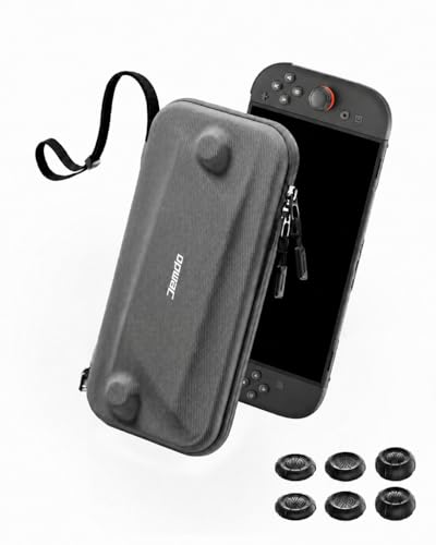 JEMDO Switch 2 Carrying Case, Ultra Slim Hard Shell Travel Bag for Switch 2 Console & Accessories, Lightweight Protective Case with 12 Game Slots, Water-Resistant & Anti-Scratch, with 6 Thumb Grips - color: Grey