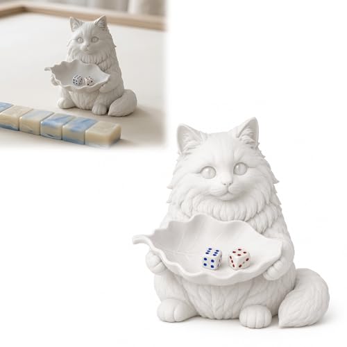 American Mahjong Dice Tray, Ragdoll Cat Dice Holder, Mahjong Dice Rolling Tray, Tabletop Game Accessory for American Mahjong Players,White - color: White