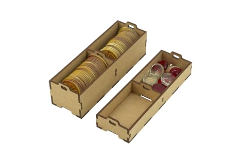 The Broken Token Game Organizer Compatible with Red Dragon Inn Regular Box - Wooden Game Organizing Box with Multiple Trays, Dividers and Rows