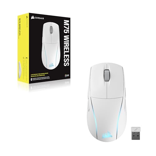 Corsair M75 Wireless RGB Lightweight FPS Gaming Mouse – 26,000 DPI – Swappable Side Buttons – iCUE Compatible – PC – White | 89g Ambidextrous, Swappable Magnetic Side Buttons, Marksman 26, Slipstream 2.4ghz and Bluetooth, Up to 105h Battery - color: White