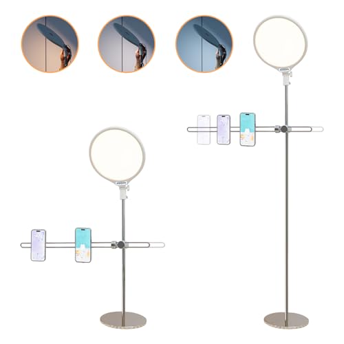 LED Ring Light with Stand 150cm, Professional 6000K Full-Screen Big Ring Lighting with Phone Holder, Selfie Lights for Studio Video Photography, TikTok, YouTube, Live Stream - color: Silver