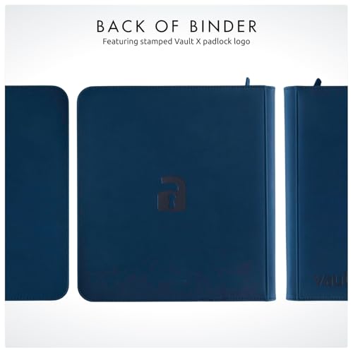 Vault X 12 Pocket Zip Trading Card Binder 480 Cards Exo-Tec (Blue) | Holds 480 standard-size TCG cards in 20 side-loading 12-pocket pages. Padded, water-resistant Exo-Tec cover. - color: Blue, size: 12 Pocket