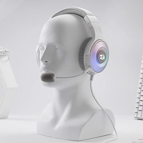 Redragon H350 White Wired Gaming Headset, Dynamic RGB Backlight - Stereo Surround-Sound - 50MM Drivers - Detachable Microphone, Over-Ear Headphones Works for PC/PS4/XBOX One/NS - color: White