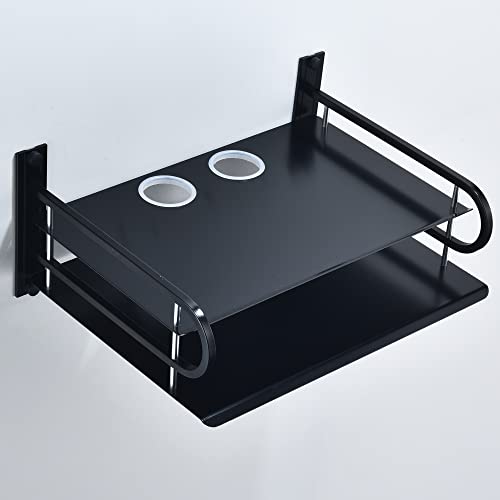 2-Tier Metal Floating Wall Shelves for AV TV Box Console, 12x9.8 Inch | Sturdy Aluminum Double Shelf, Holds Apple TV Roku Router Projector, Rust-proof, No-Drill Option, for Living Room Game Room - color: 2 Layers-large-1pcs