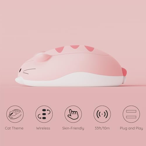 Akko Cat 테마 무선 게이밍 마우스 핑크, 트라이모드 마우스 BT3.0/BT5.0/2.4G, 컴퓨터/노트북/데스크톱/PC용 귀여운 광학 무선 만화 마우스, 맥/윈도우와 호환 (핑크 앤지) - color: 핑크 앤지