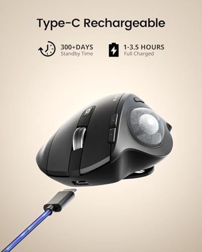 ProtoArc EM01 NL Wireless Trackball Mouse, Thumb Control, Silver | 0/20° Adjustable Angle to Reduce Fatigue, Triple-Device Bluetooth & 2.4G USB-A for Office Use, Silent Click, Easy to Clean - color: Silver Ball