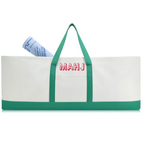 Mahjong Bag for Tiles and Racks Empty American Mahjong Tiles Carrying Tote 31.5 x 12 x 4 Inches Canvas Tile Games Accessories Gifts for Card Pushers Rack Mat Carrying (Case Only)(Green) - color: Green