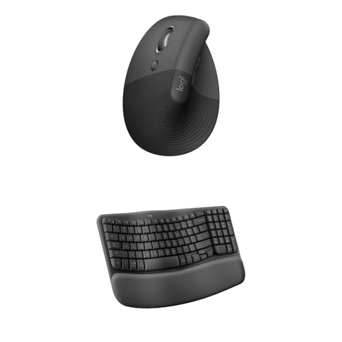 Logitech Wave Keys Wireless Ergonomic Keyboard with Cushioned Palm Rest for Multi-OS, Windows/Mac + Lift Vertical Ergonomic Mouse, Windows/macOS/iPadOS, Laptop, PC - Graphite - color: Graphite, style: Left-Handed