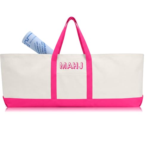 Mahjong Bag for Tiles and Racks Empty American Mahjong Tiles Carrying Tote 31.5 x 12 x 4 Inches Canvas Tile Games Accessories Gifts for Card Pushers Rack Mat Carrying, Case Only(Rose Red) - color: Rose Red