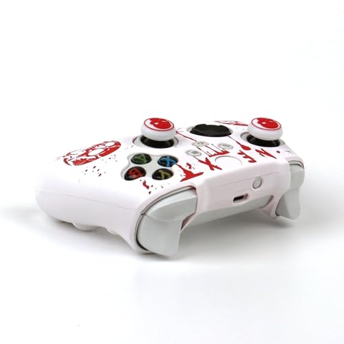 Skull Controller Skin Compatible with Xbox Series X Wireless Controller, RALAN Protector Case, Customised Thumb Grips Cap - color: Skull white red