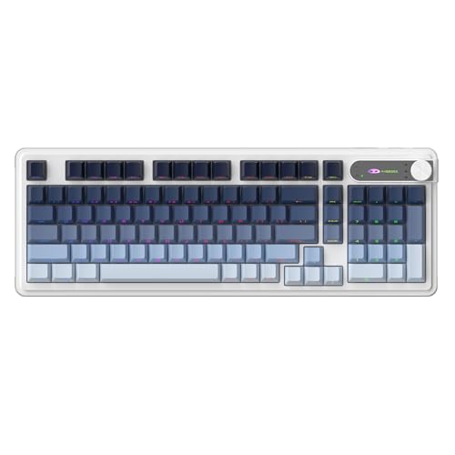 MageGee GK960 Wireless Keyboard, 98 Keys Tri-Mode BT/2.4G/Wired Membrane Gaming Keyboard, RGB Creamy Keyboard with Number Pad, Knob Control, Side Printed Keycaps, 4000mAh Battery - Black & Blue - color: Black & Blue