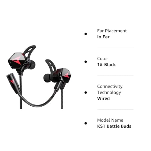 KASOTT Battle Buds Pro in-Ear Gaming Headset with Dual Microphone, Mute and Volume Control, Wired Earphones for Mobile Gaming, Nintendo Switch, Xbox One, PS, PC (Black) - color: Black