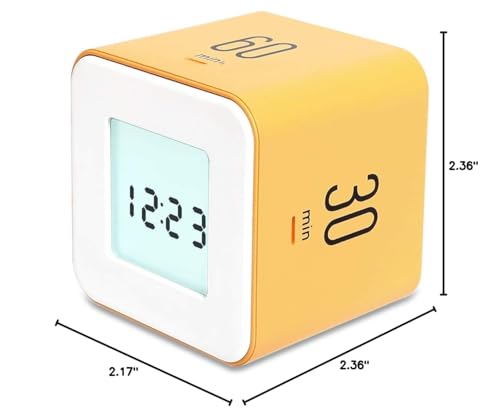 mooas Multi Cube Timer Clock (Yellow), Rotating Flip Gravity Sensor Time Management Digital LED Clock & Timer 3,10,30,60 min Setting ADHD Desk Office Productivity Kids Workout Kitchen - color: Yellow