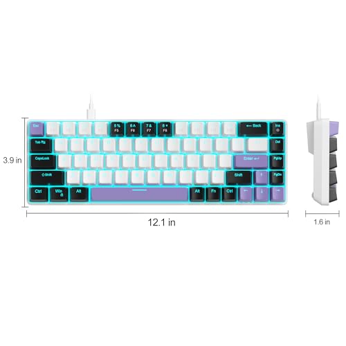 MageGee Portable 60% Mechanical Gaming Keyboard, MK-Box LED Backlit Compact 68 Keys Mini Wired Office Keyboard with Red Switch for Windows Laptop PC Mac - White/Purple - color: Purple/Red Switch