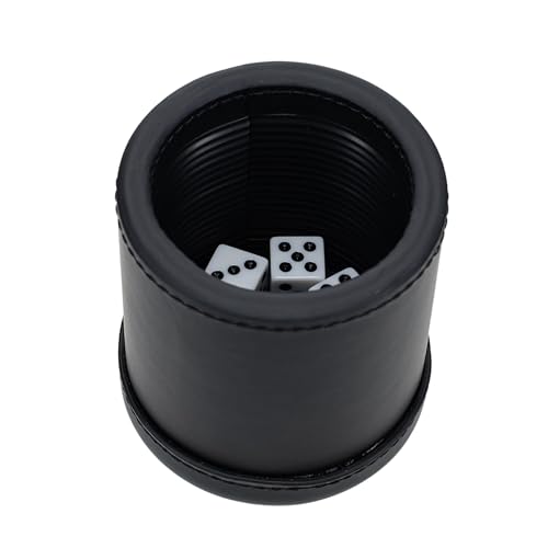 WE Games Professional Handmade Black Leather Dice Cup Set, Comes with 5 Standard Game Dice & Cloth Bag, Dice Roller for Liars Dice Farkle & Board Games, Durable Stitched Dice Cups - color: Black, size: Standard (16mm)
