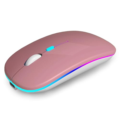 AIKOKOK Wireless Bluetooth Mouse, Rechargeable, Dual Mode Bluetooth 5.2 & 2.4G USB, LED Lights, Slim, Silent, Portable Computer Mouse for Laptop, PC, MacBook, iPad, Tablet (Rose Gold) - color: Rose Gold