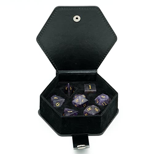 UDIXI Amethyst Gemstone Dice Set D&D Stone DND Dice Set for Tabletop Games | Natural Stone, Premium Gift Box, DM Gift, for Dungeons and Dragons Role Playing Games - color: Amethyst