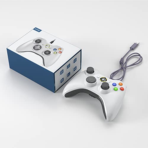 VOYEE PC Controller, Wired Controller Compatible with Microsoft Xbox 360 & Slim/PC Windows 10/8/7, with Upgraded Joystick, Double Shock | Enhanced (White) - color: White