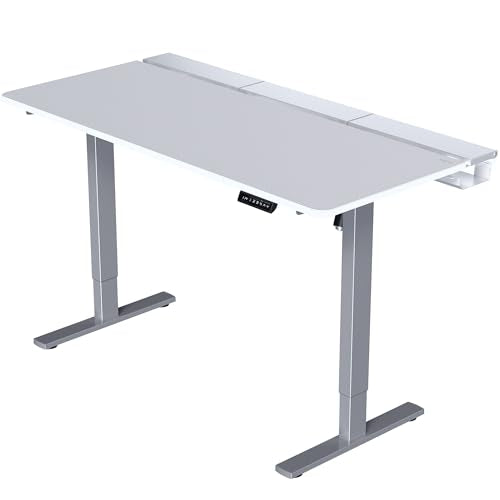 VIVO White 60 x 30 in Standing Desk, DESK-KIT-1G6-P3W | Electric, Holds 220 lbs, Sit Stand, Height Adjustable, Cable Tray, Full-Size Mouse Pad, Office Furniture, Gray Frame - color: White Top / Gray Frame, size: 60 x 30