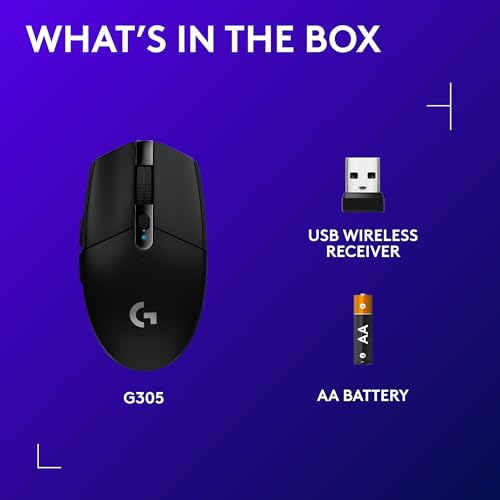Logitech G305 Lightspeed Wireless Gaming Mouse - Black | Hero Sensor 12, Lightspeed 1ms Wireless, Up to 250h on 1xaa, 6 Programmable Buttons, 99g with Battery - color: Black, style: Classic
