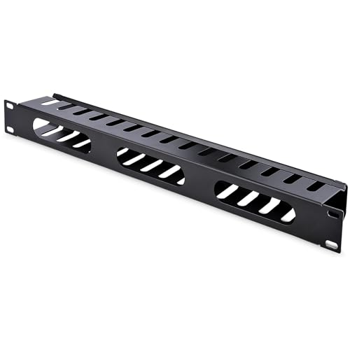 StarTech.com Horizontal 1U Server Rack Cable Management Finger Duct w/ Cover - 19" Network Rack Wire Duct Raceway Panel - Slotted Wire Duct (CMDUCT1UX) | Routes & bundles cables, Slotted raceway, Removable top cover, Pass-through holes, Server room, 2-yea