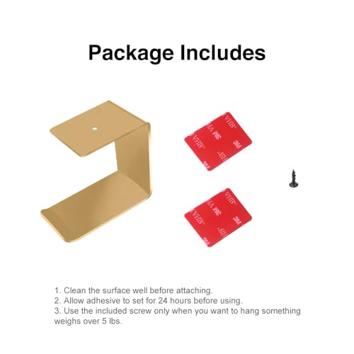 Aluminum Under-Desk Headphone Hanger with Strong Adhesive (1 Pack, Gold) | Keeps Headphones Off the Desk, VHB Adhesive Holds 5 lb, Curved Support Helps Prevent Headband Creases, Fits Gaming Headsets - color: Gold